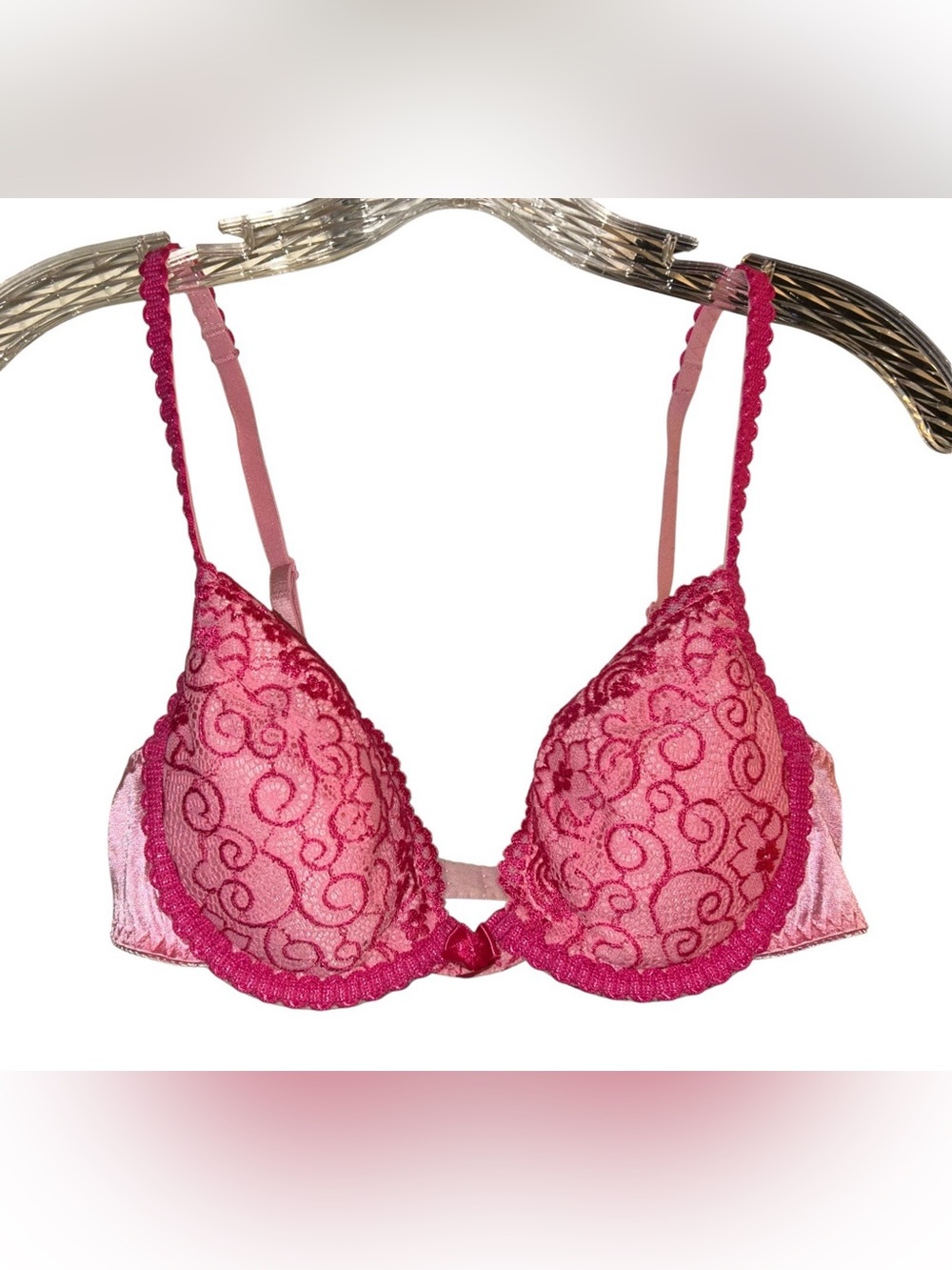 Vintage Victoria’s Secret Pink Laced Wired Removable Padding Bra Y2K Size 34B